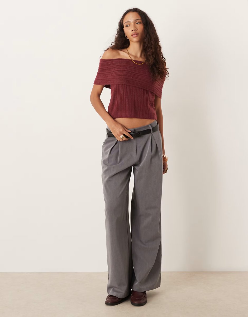 ASOS Abercrombie & Fitch off the shoulder foldover top in burgundy - 2