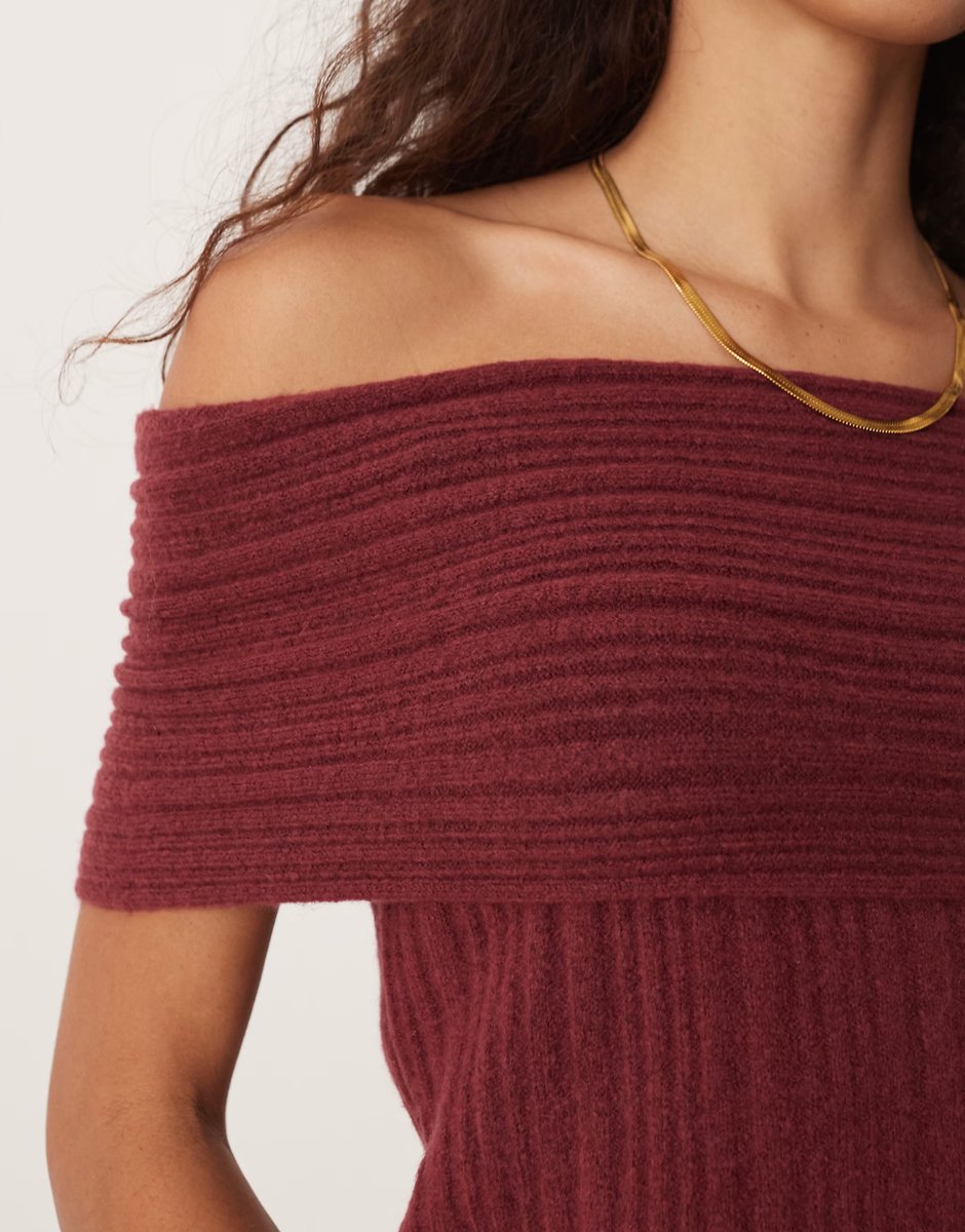 ASOS Abercrombie & Fitch off the shoulder foldover top in burgundy - 3