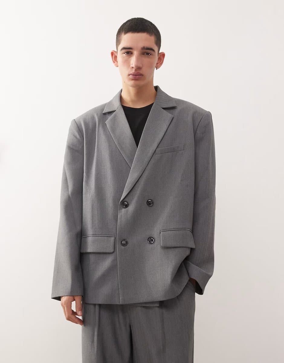 ASOS Reclaimed Vintage oversized boxy dad double breasted blazer co-ord in grey