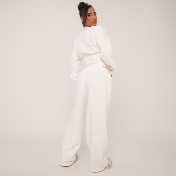 EGO Elasticated Waist Wide Leg Joggers In Cream, Women's Size UK 4 - 2