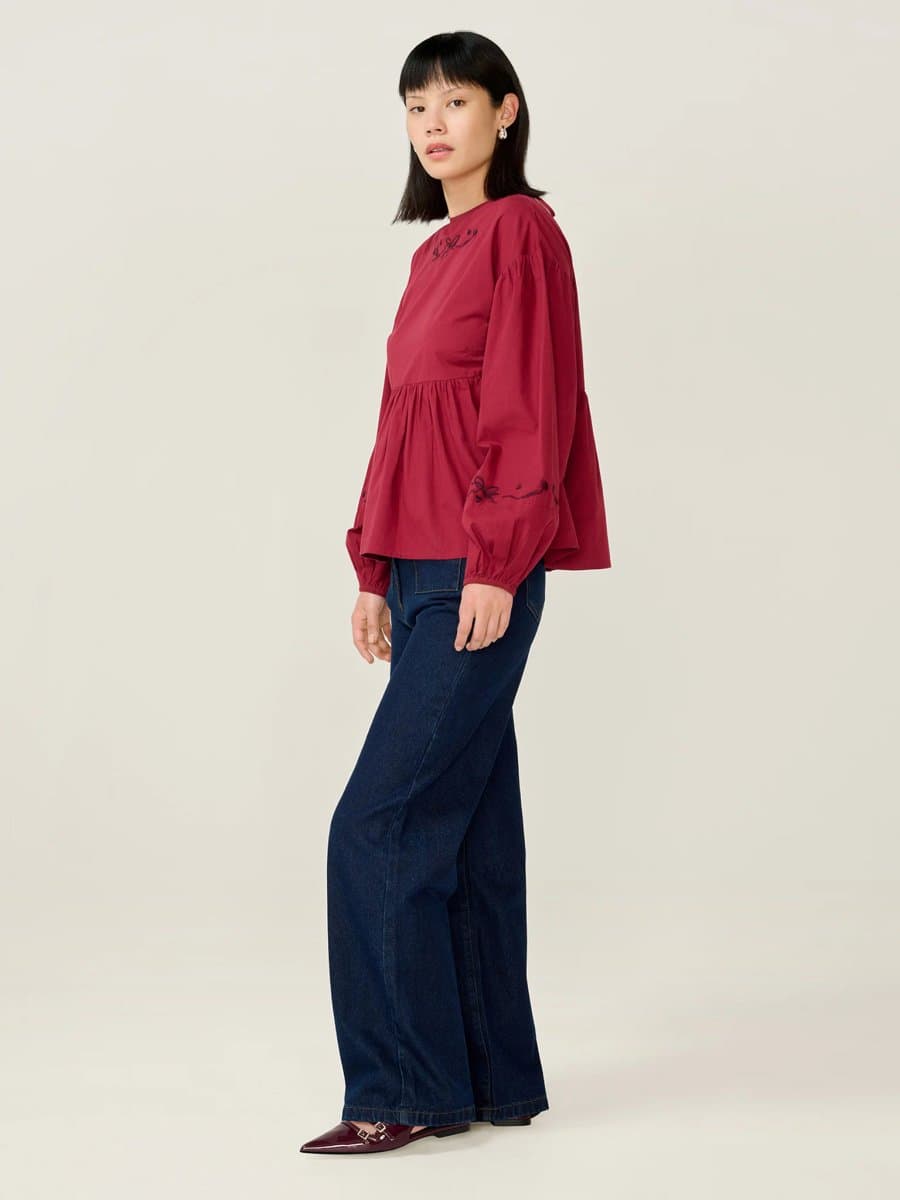 OMNES OMNES Merlot Elma Blouse with Bow Embroidery