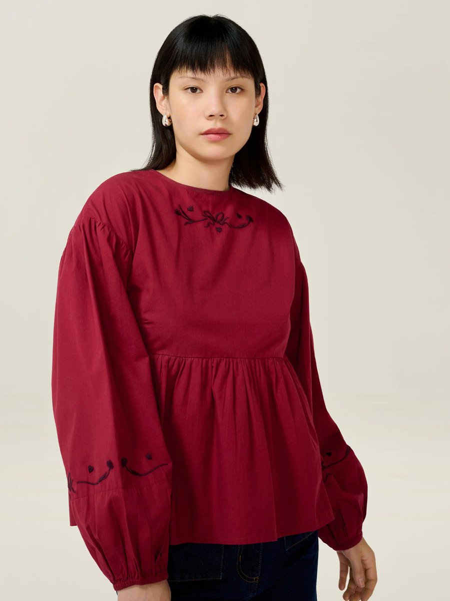 OMNES Elma Blouse in Merlot - 4
