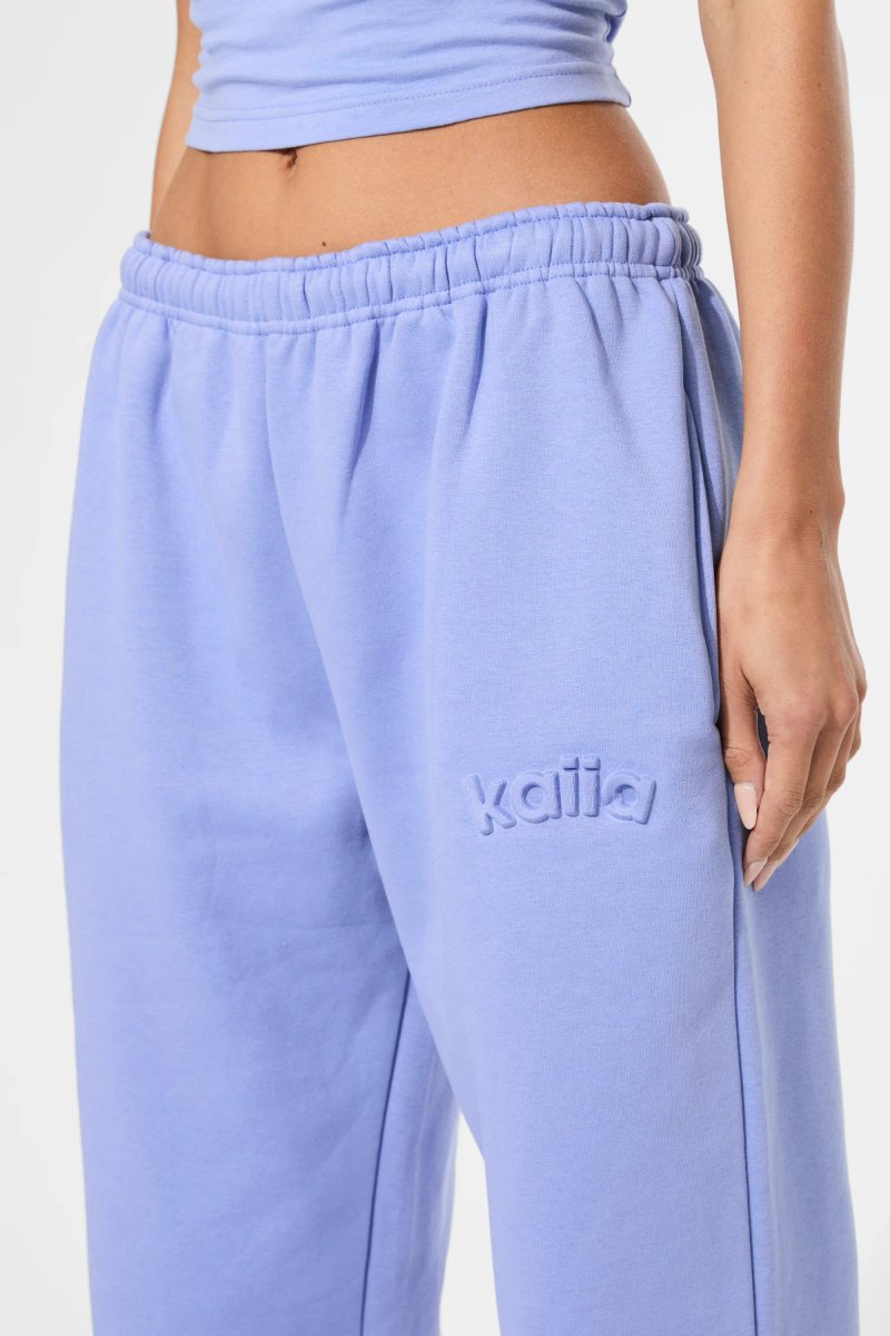 Kaiia Kaiia Embossed Logo Wide Leg Joggers Cornflower Blue - 4