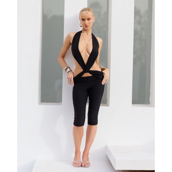 EGO V NECK STRAPPY CUT OUT TOP IN BLACK, Women's Size UK 6 - 2