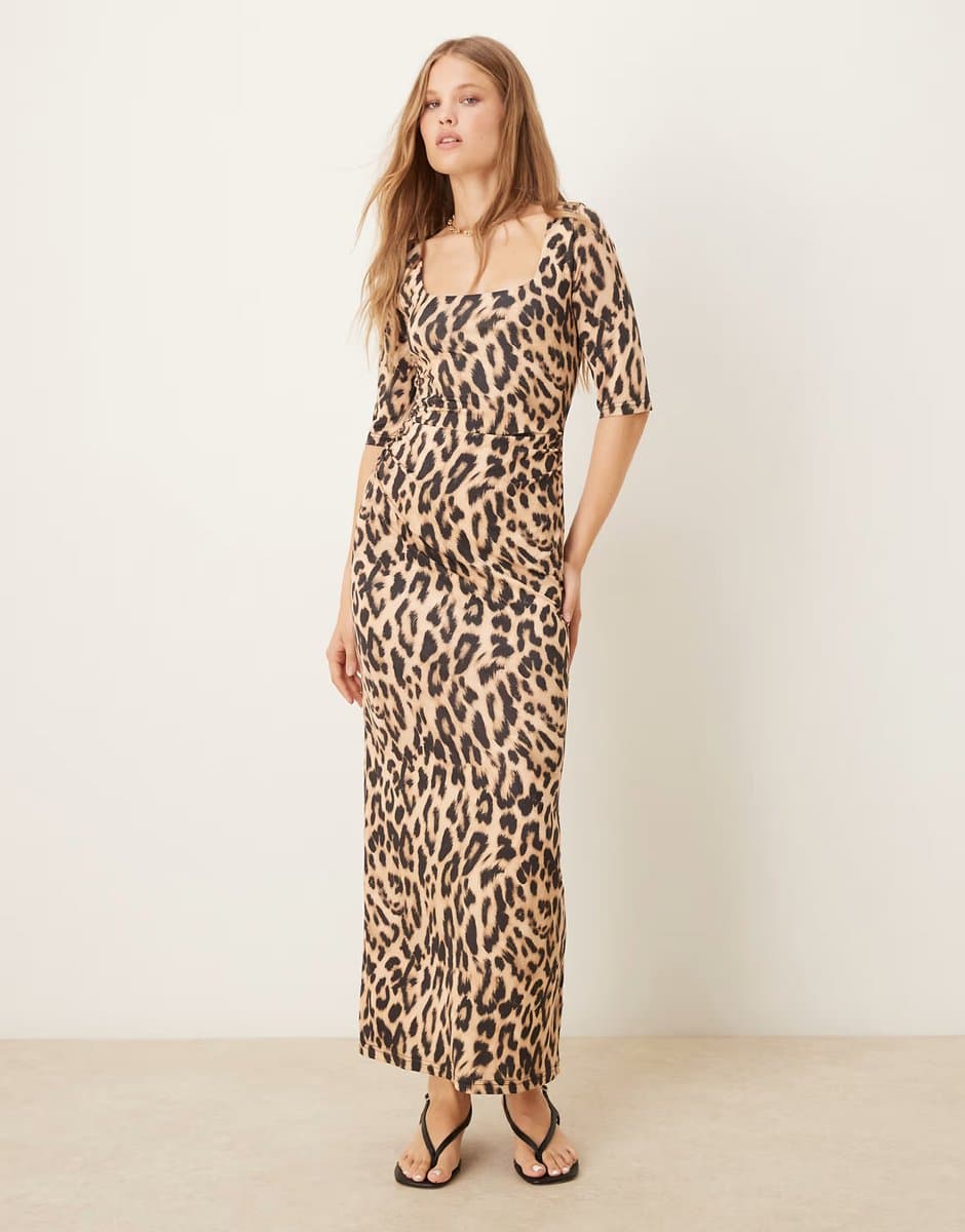 ASOS Never Fully Dressed long sleeve maxi dress in leopard print