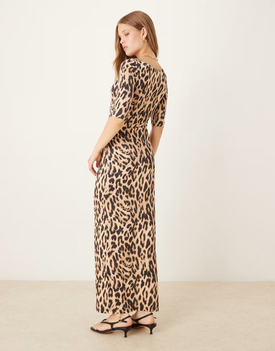 ASOS Never Fully Dressed long sleeve maxi dress in leopard print - 4