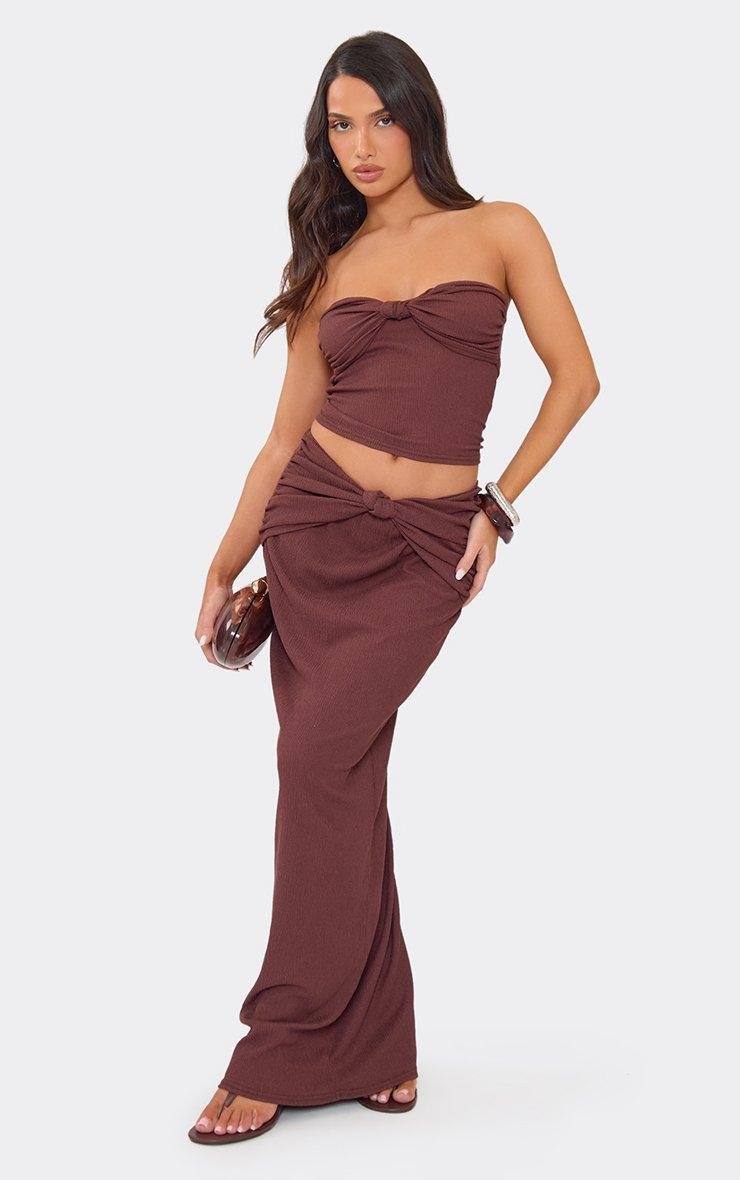 EGO Mid Rise Knot Front Detail Maxi Skirt In Chocolate Brown, Women's Size UK 6 - 2