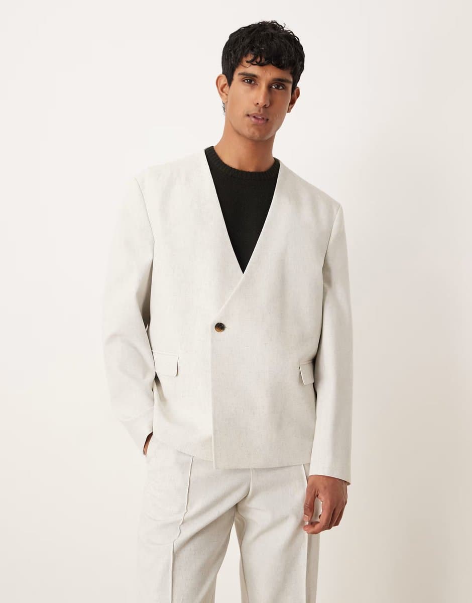 ASOS ASOS DESIGN boxy suit jacket in cream melange texture