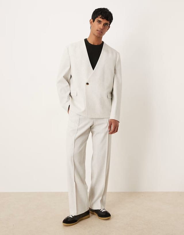 ASOS ASOS DESIGN boxy suit jacket in cream melange texture - 2