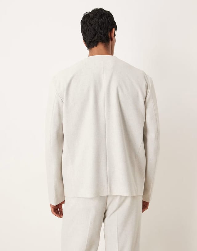 ASOS ASOS DESIGN boxy suit jacket in cream melange texture - 3