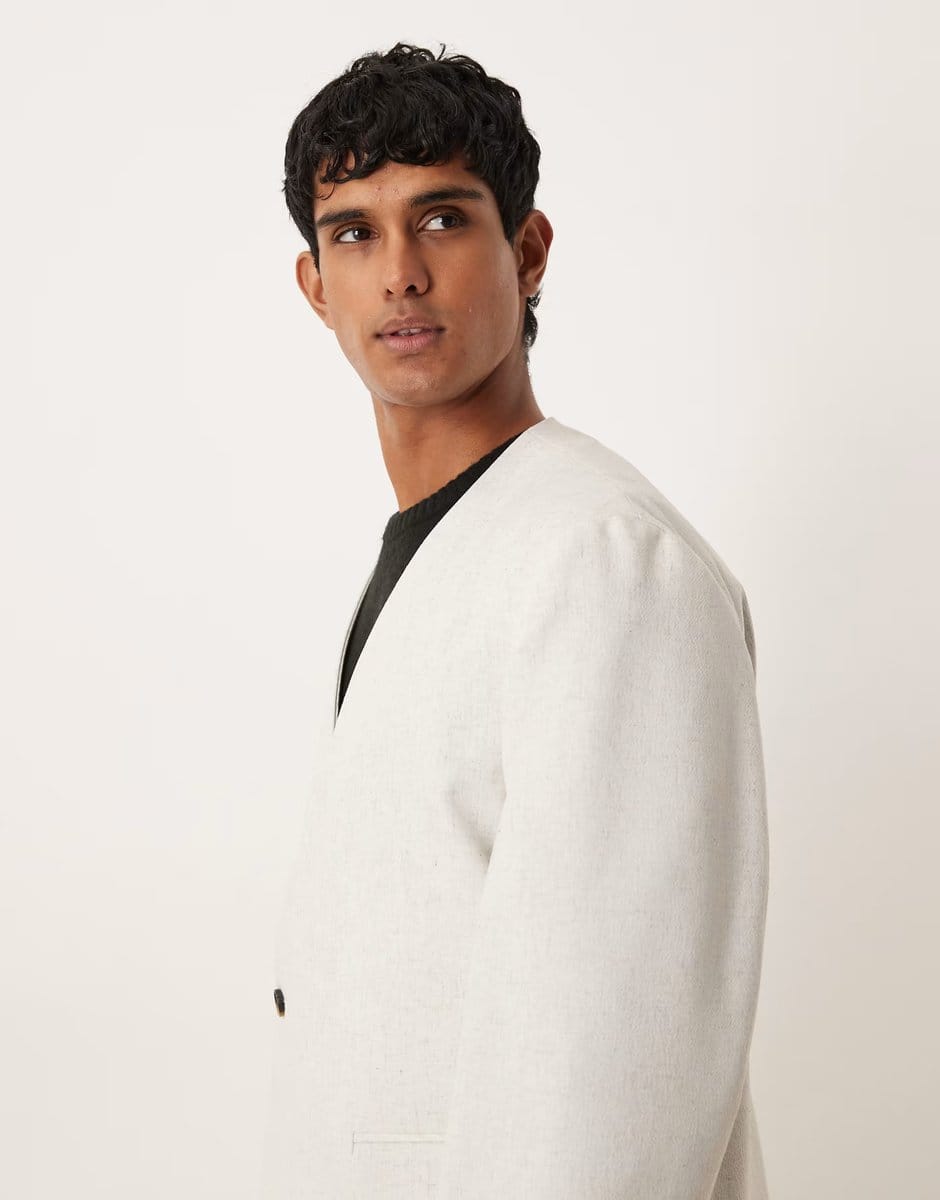 ASOS ASOS DESIGN boxy suit jacket in cream melange texture - 4