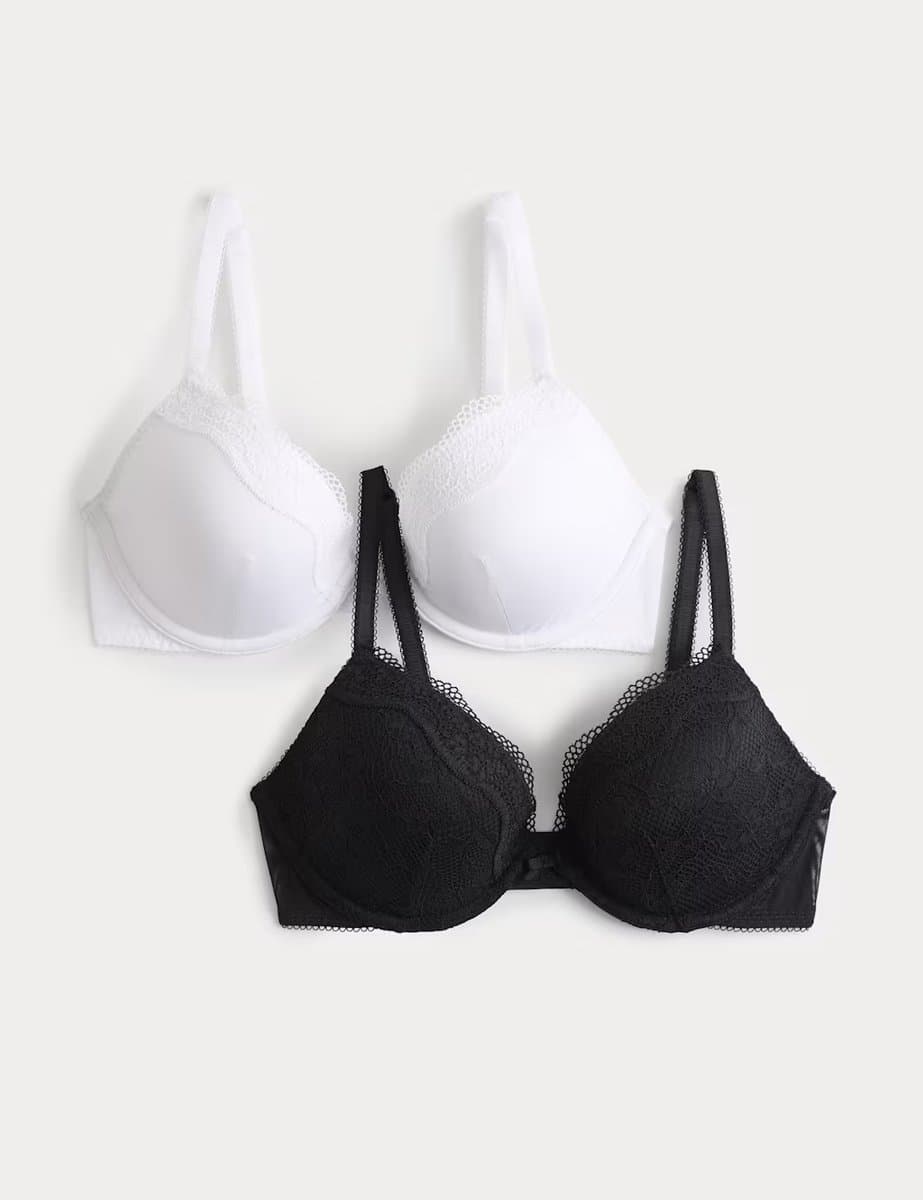 Marks & Spencer M&S 2 Pack Jasmine Lace Wired Plunge Bras (A-E) Black Mix