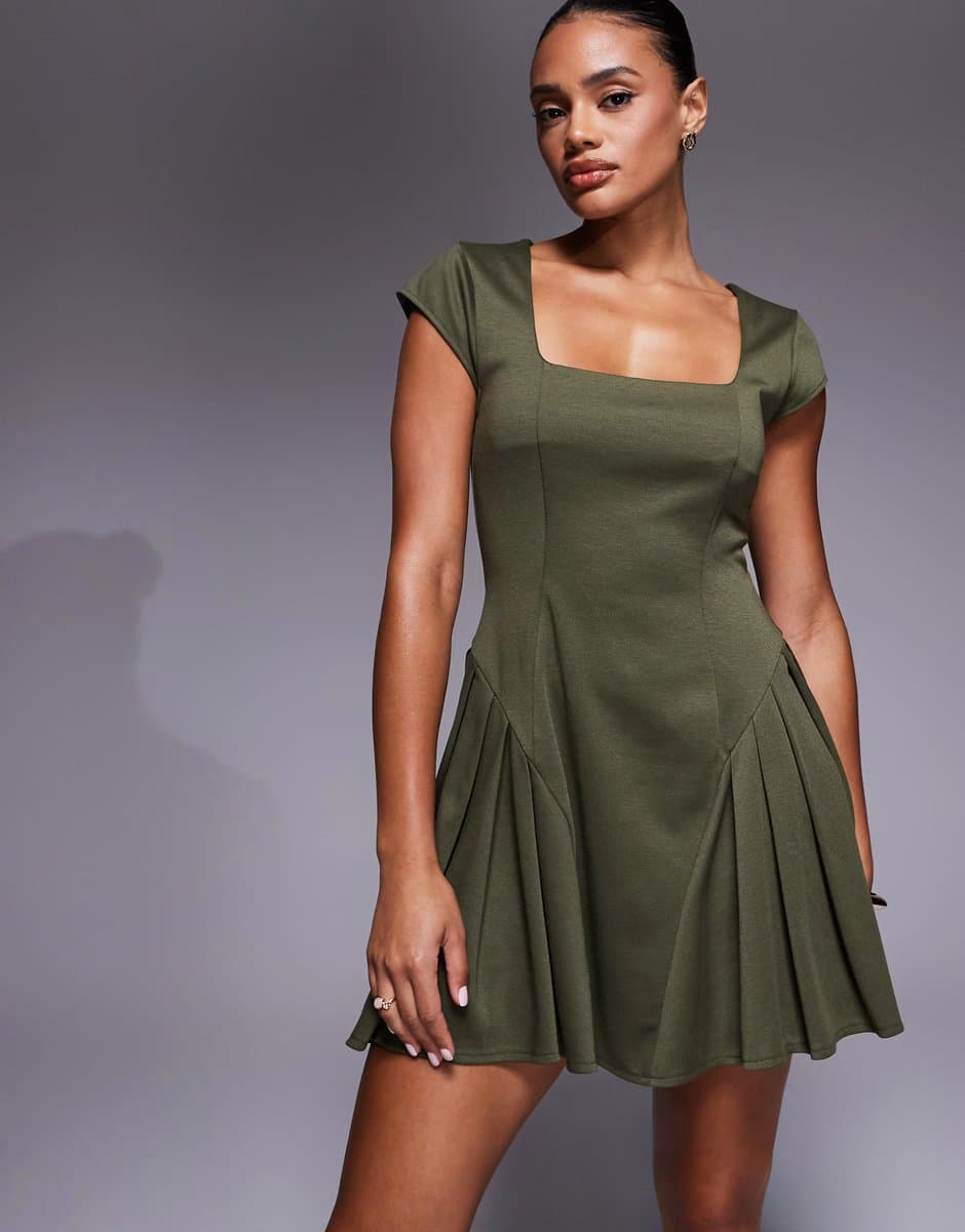 ASOS ASOS DESIGN godet mini dress in khaki