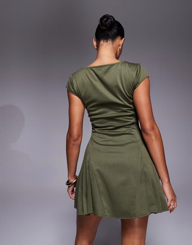 ASOS ASOS DESIGN godet mini dress in khaki - 3