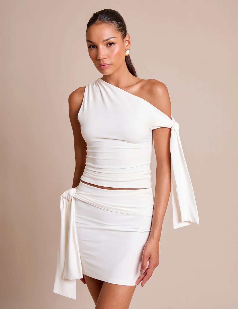 Public Desire Knot Detail Luxe Slinky Mini Skirt White - 3