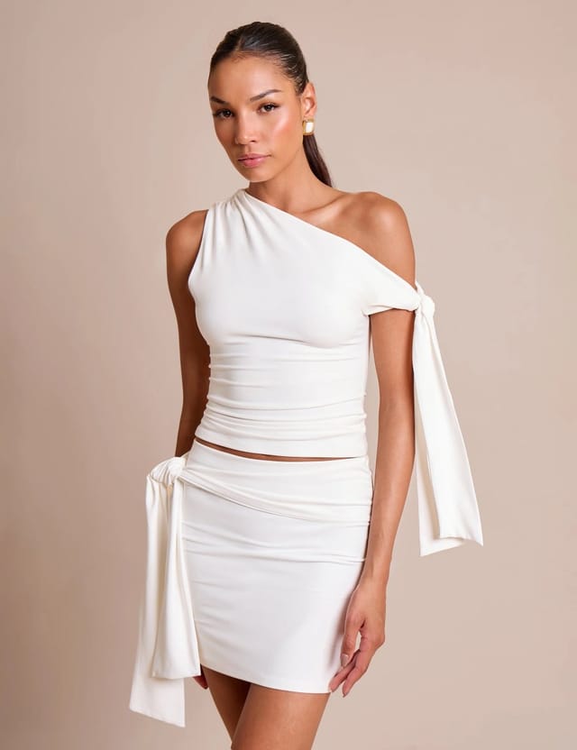 Public Desire Knot Detail Luxe Slinky Mini Skirt White - 3