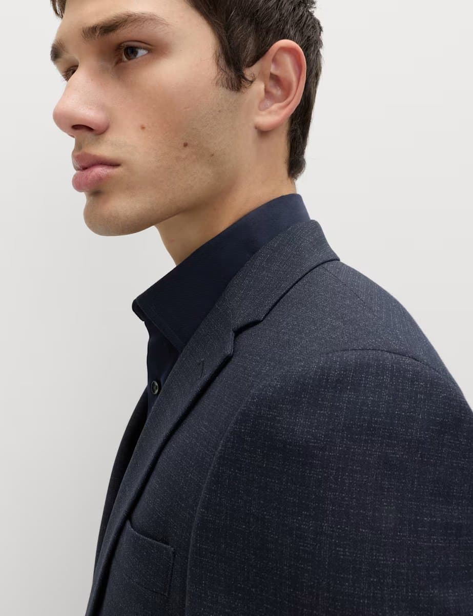 Marks & Spencer M&S Skinny Fit Textured Stretch Suit Jacket Navy