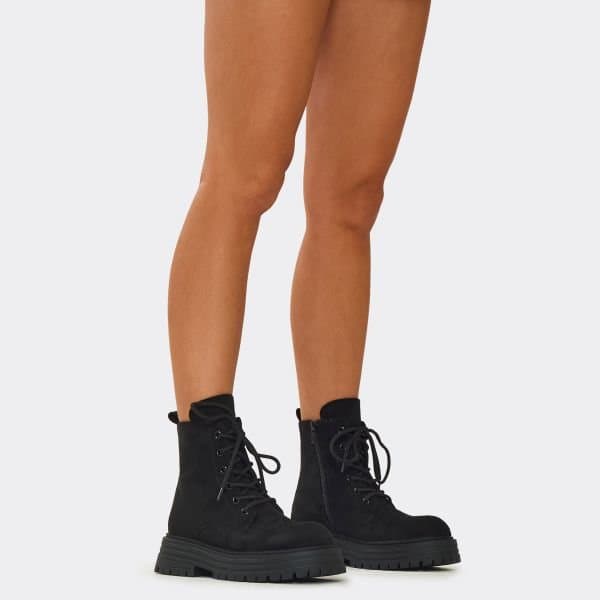 EGO EGO Lace Up Chunky Sole Ankle Biker Boot in Black