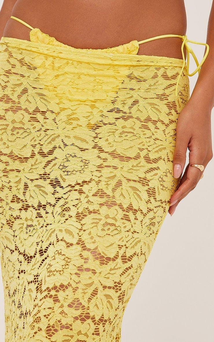 EGO Low Rise Lace Detail Maxi Beach Skirt In Yellow, Women's Size UK 6 - 2