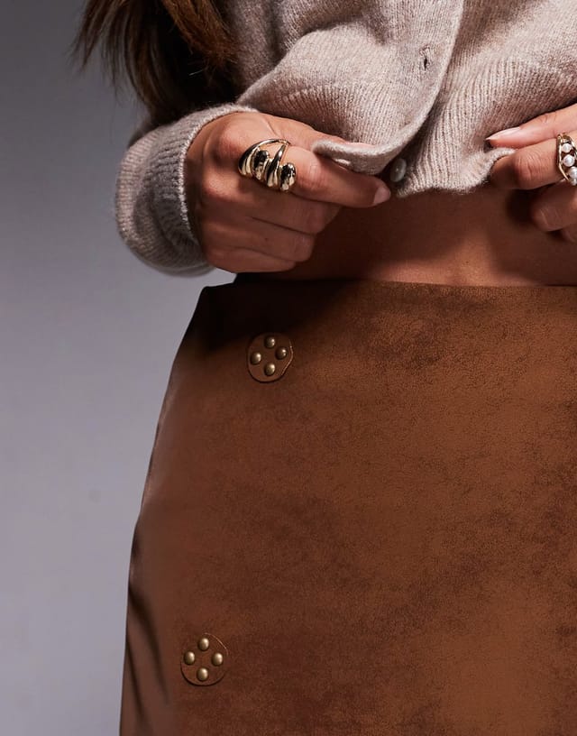 ASOS ASOS DESIGN faux suede stud detail mini skirt in brown  - 3