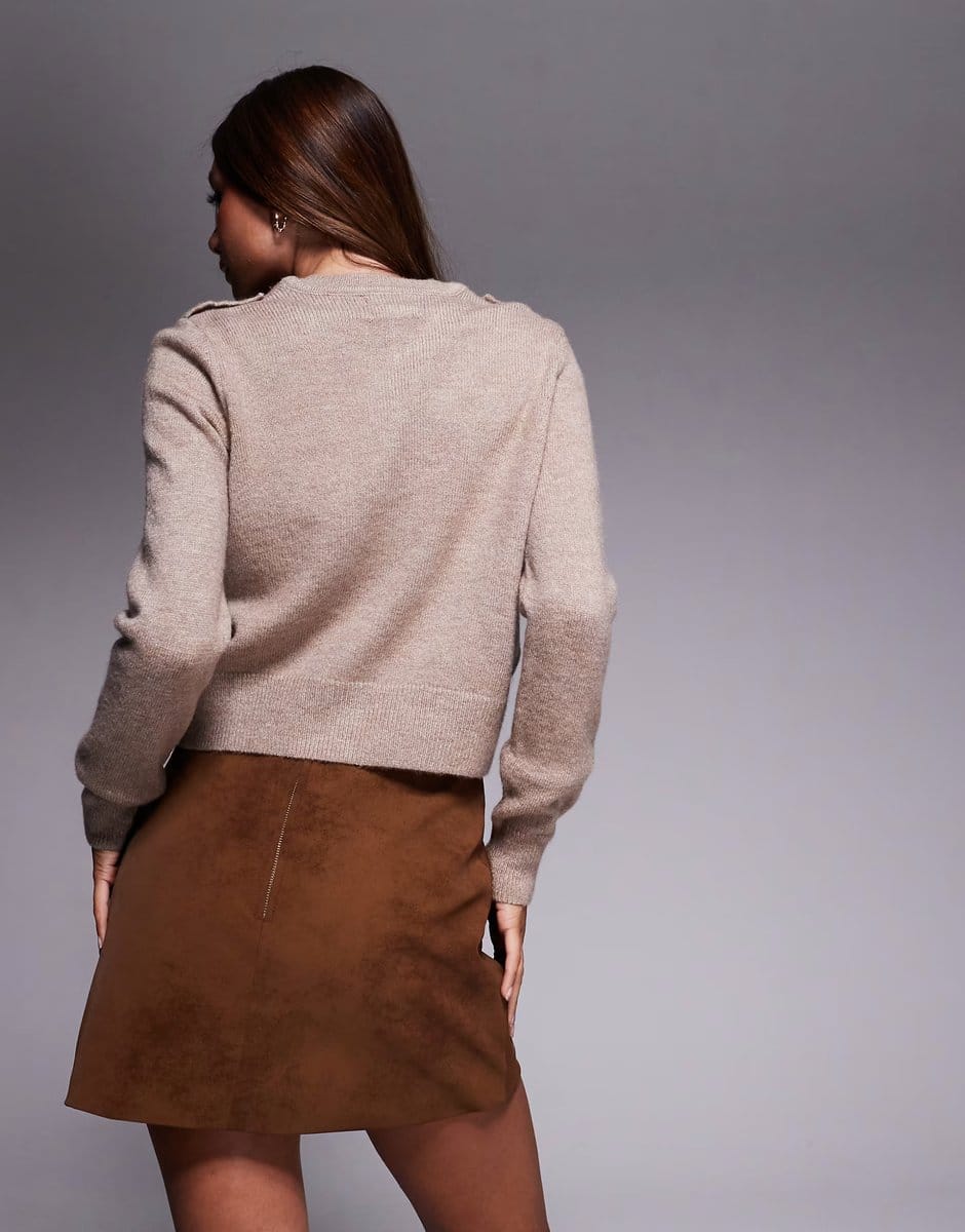 ASOS ASOS DESIGN faux suede stud detail mini skirt in brown  - 4