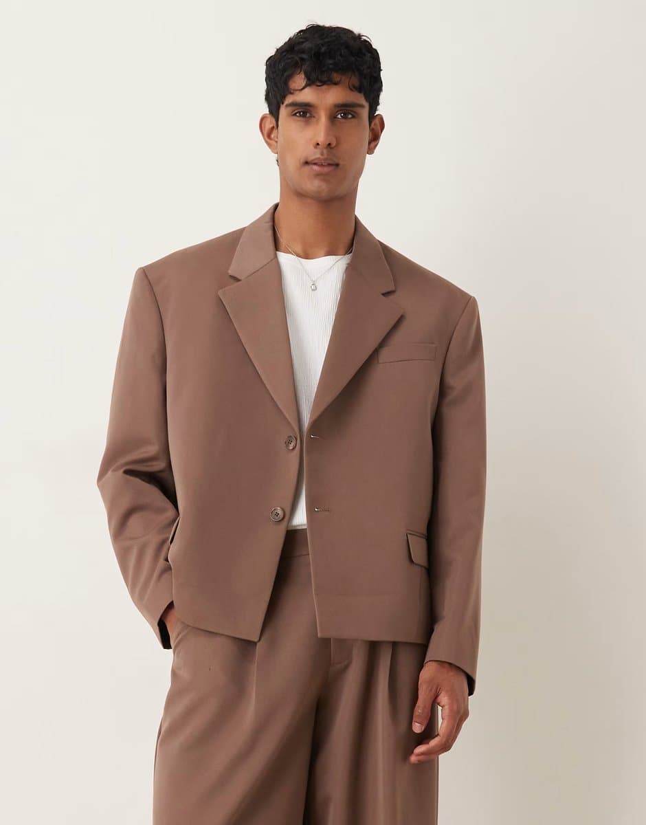 ASOS ASOS DESIGN oversized cropped suit jacket in brown