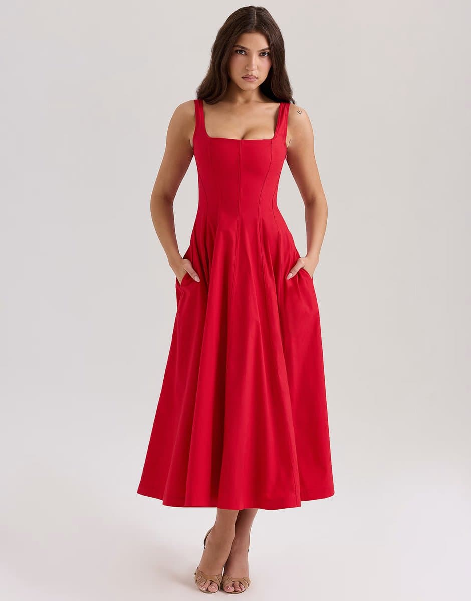 ASOS ASOS House of CB Red Cotton Midi Sundress