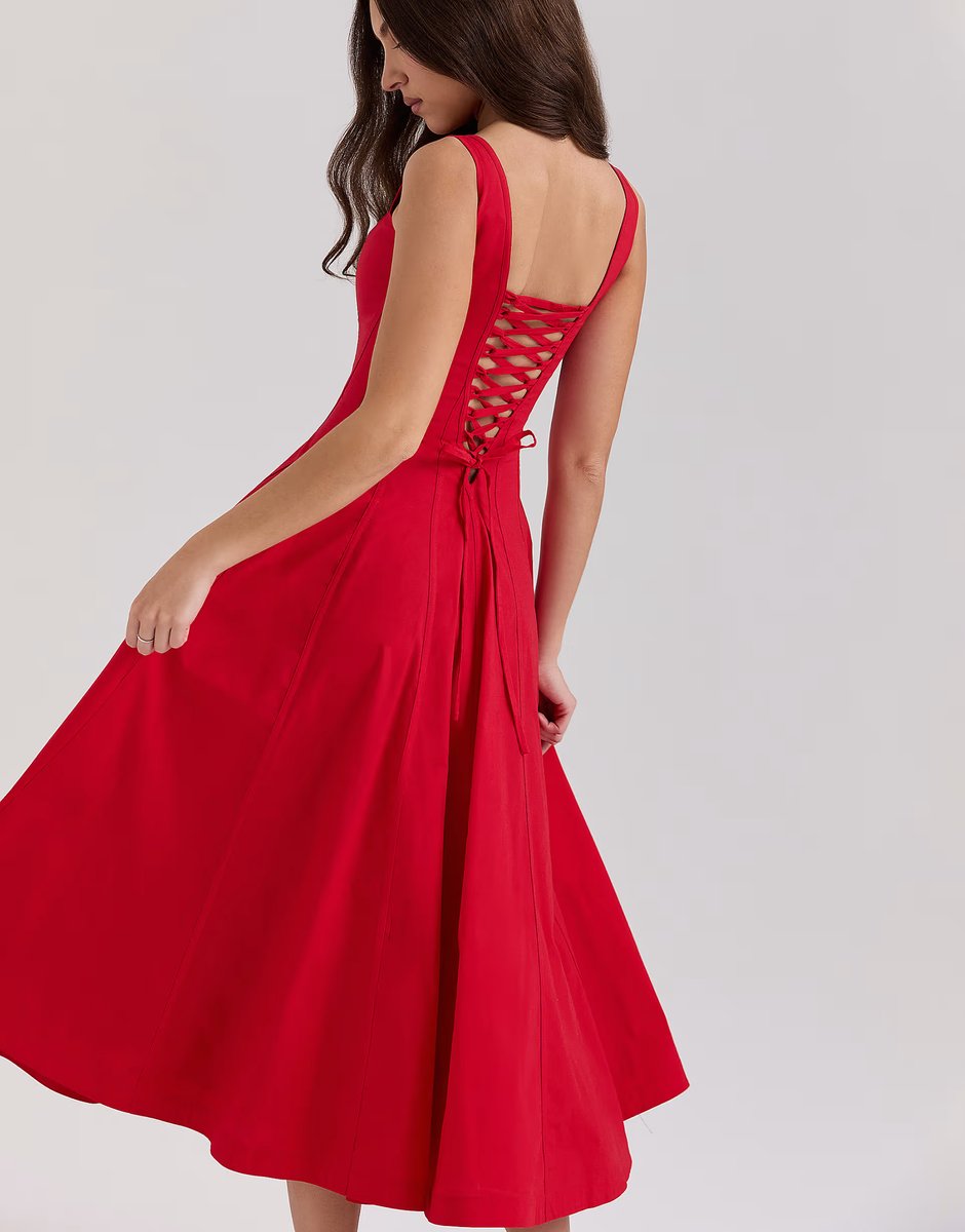 ASOS House of CB Mariabella cotton midi sundress in red - 2