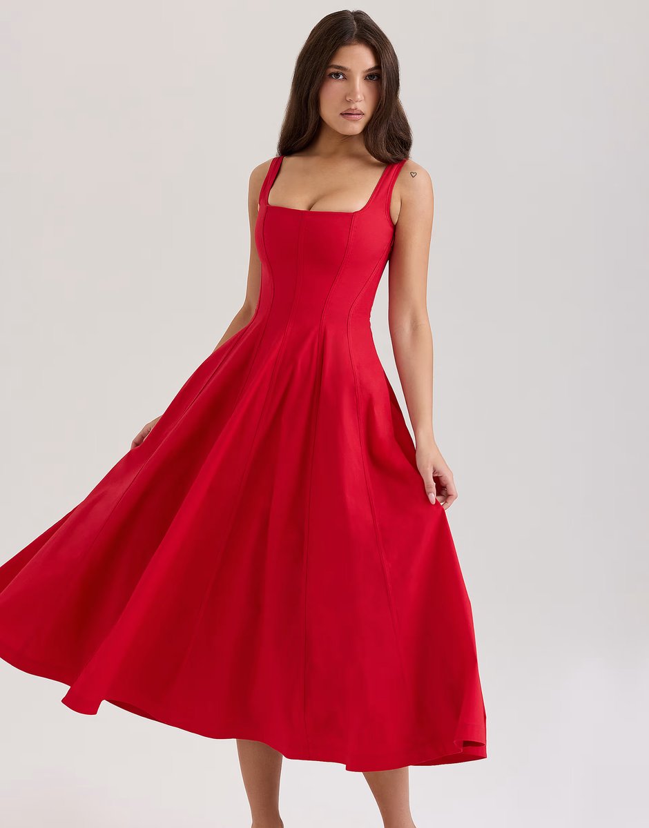 ASOS House of CB Mariabella cotton midi sundress in red - 3