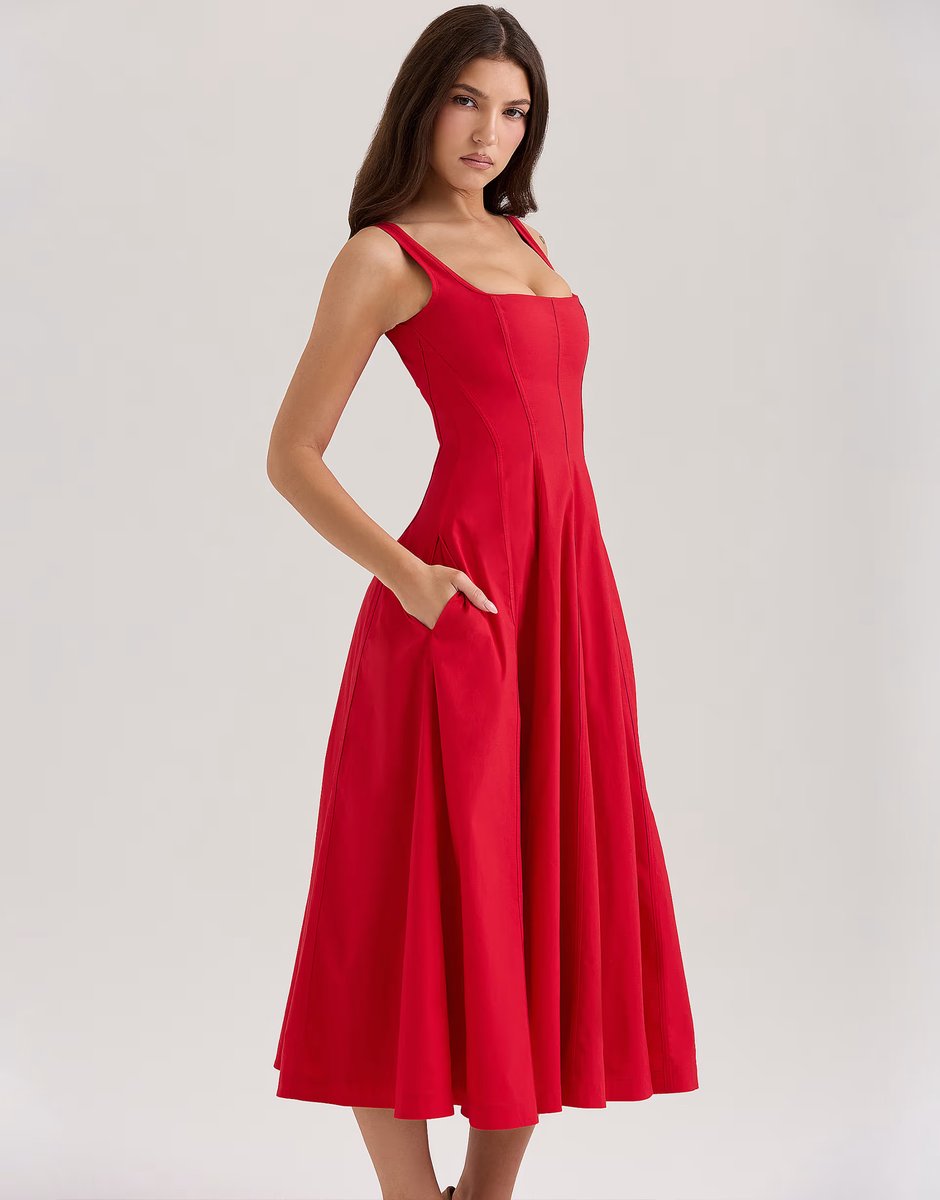 ASOS House of CB Mariabella cotton midi sundress in red - 4