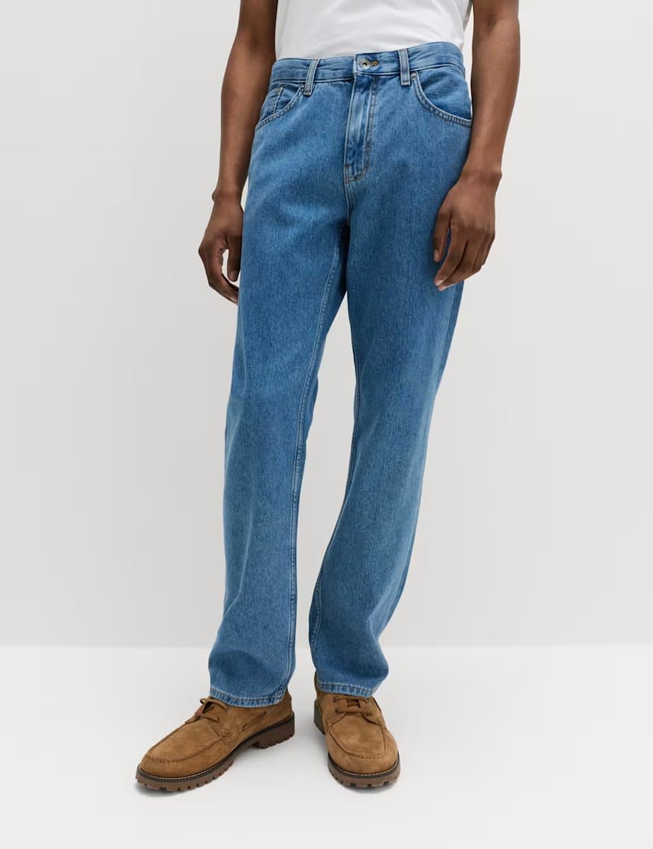 Marks & Spencer M&S Straight Fit Lightweight Soft Touch Jeans in Light Blue