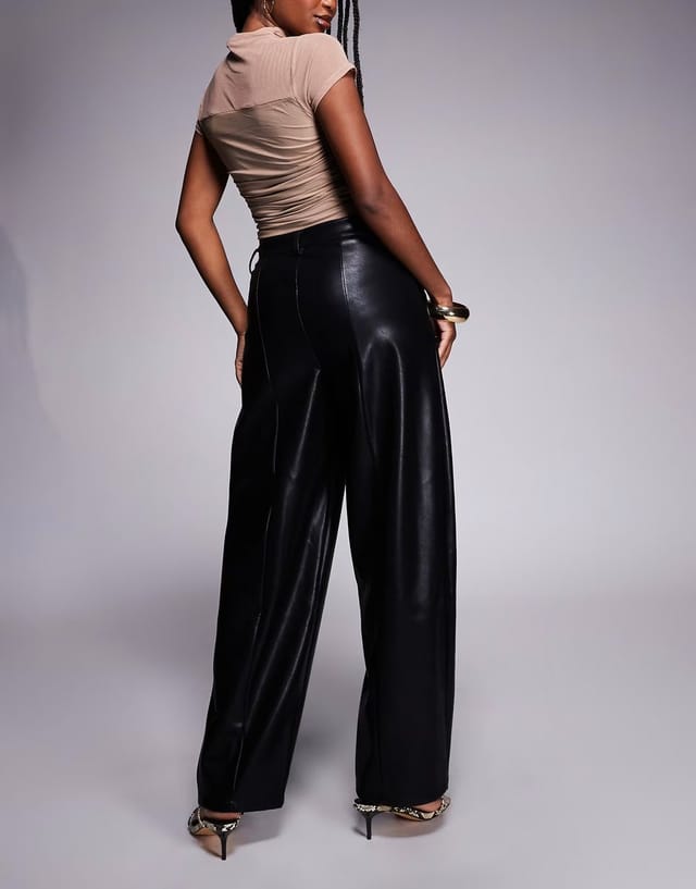 ASOS ASOS DESIGN leather look seam detail barrel leg trouser in black - 2