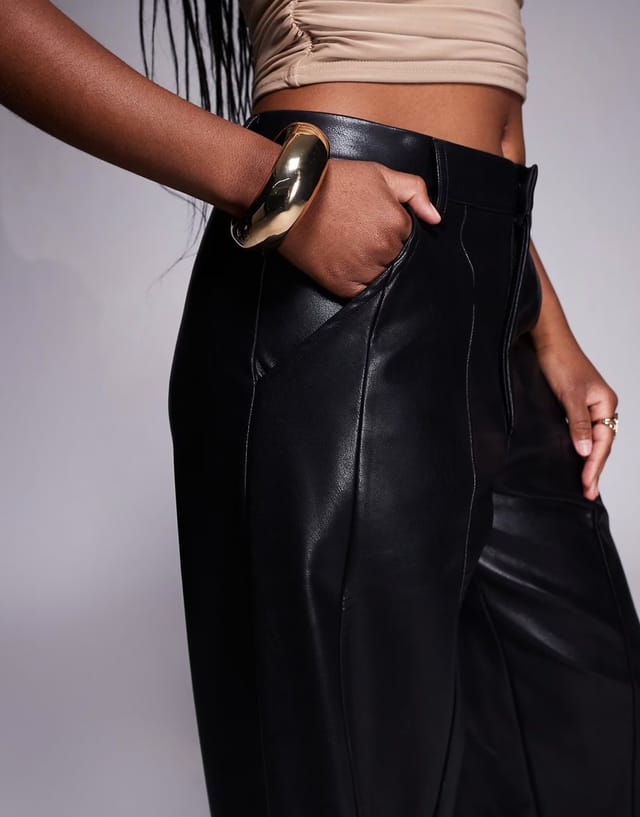 ASOS ASOS DESIGN leather look seam detail barrel leg trouser in black - 3