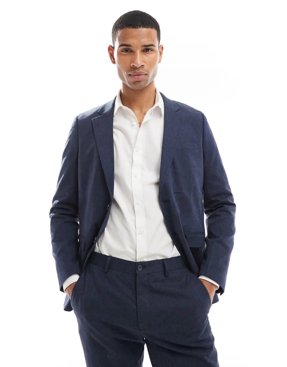 ASOS Jack & Jones Premium linen mix slim fit blazer in navy