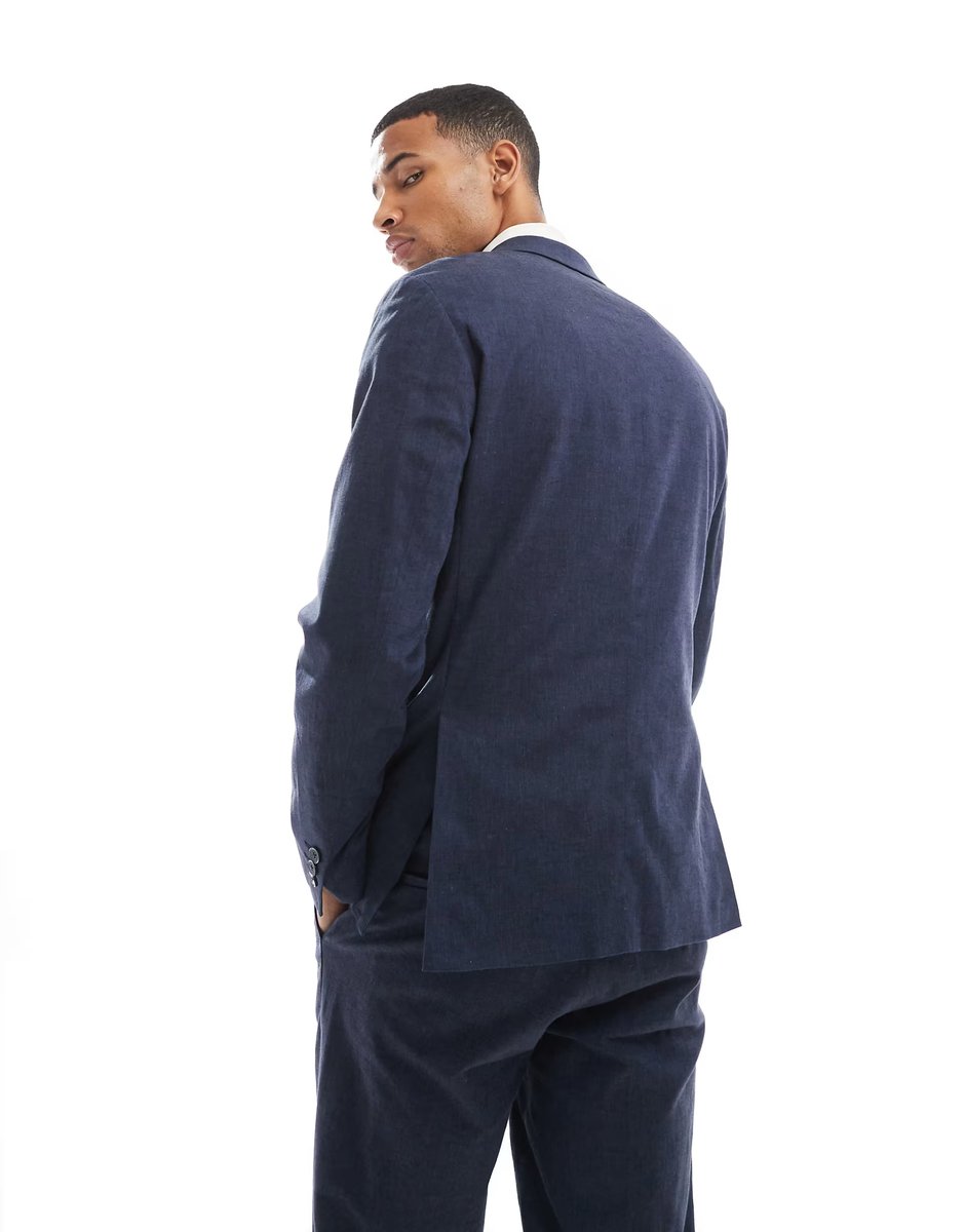 ASOS Jack & Jones Premium linen mix slim fit blazer in navy - 3