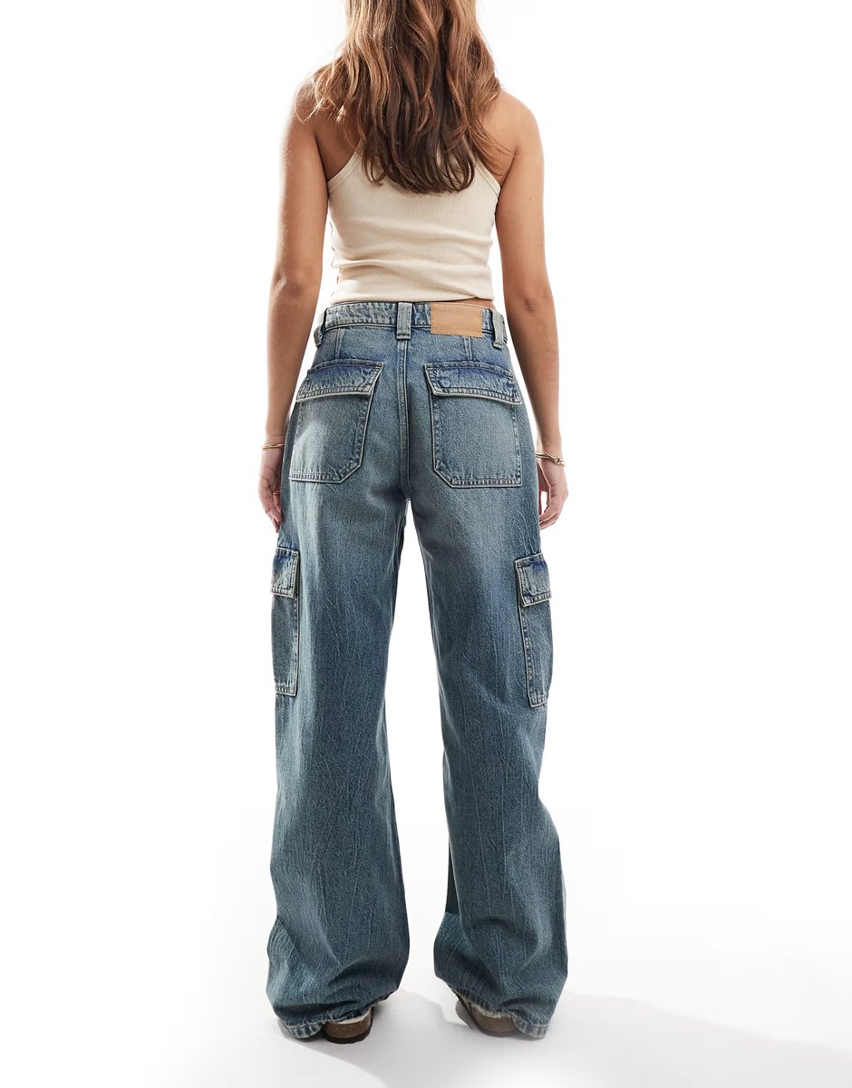 ASOS Cotton On Relaxed cargo jean in mid blue - 3