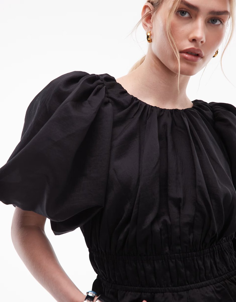 ASOS & Other Stories short sleeve volume blouse with statement puff sleeves and cinch waist in black - 4