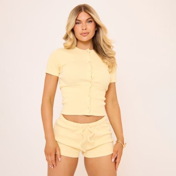 EGO EGO Bright Yellow Short Sleeve Button-Up Front Fitted Top