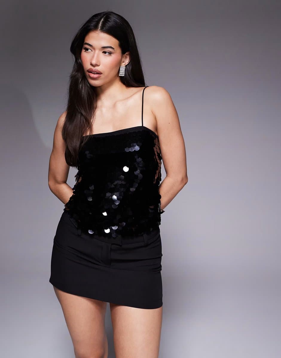 ASOS ASOS DESIGN large disc sequin cami in black