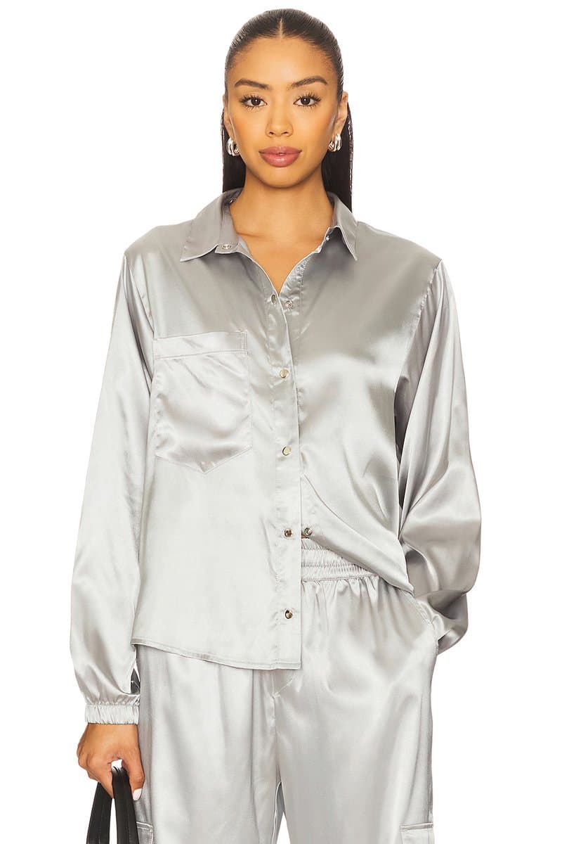 revolve Satin Button Up Shirt
