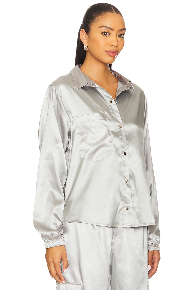 revolve Satin Button Up Shirt - 2