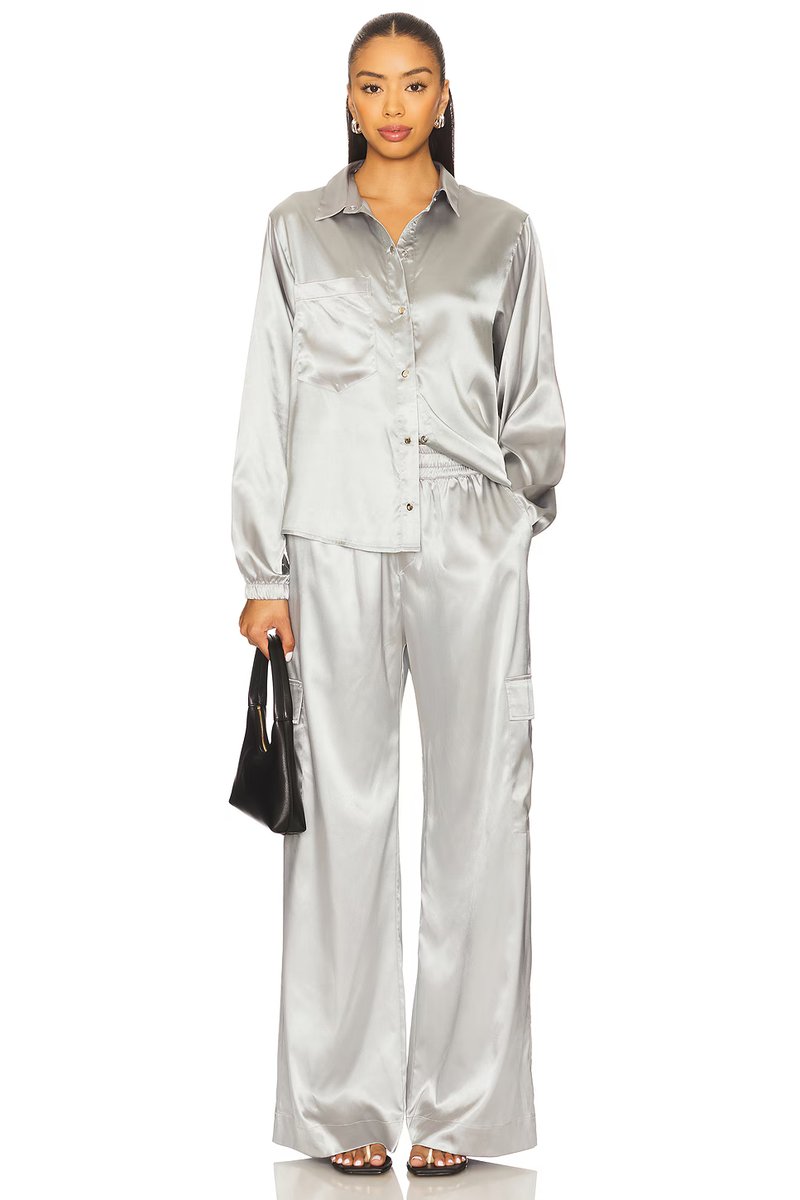 revolve Satin Button Up Shirt - 4