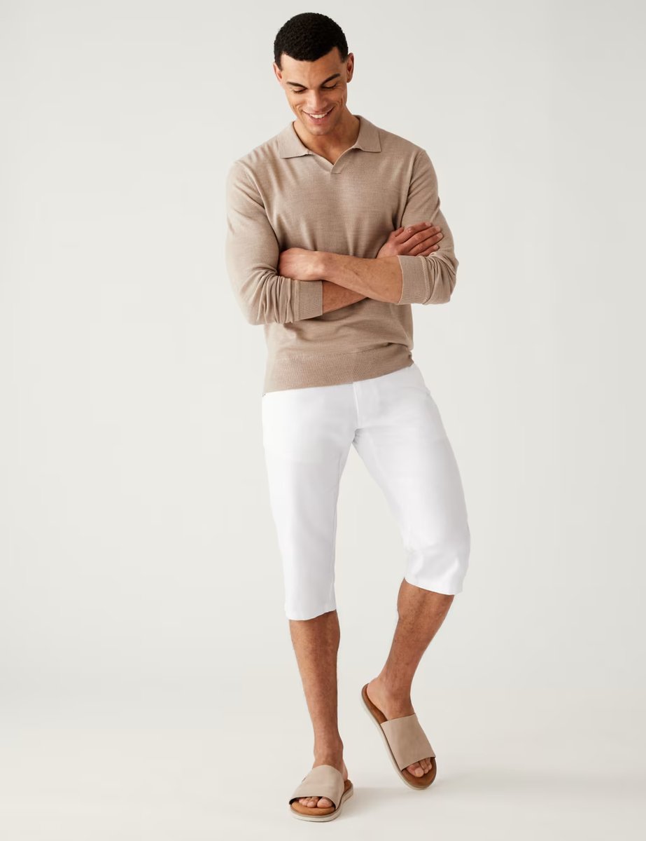 Marks & Spencer M&S Linen Blend 3/4 Leg Shorts White - 2