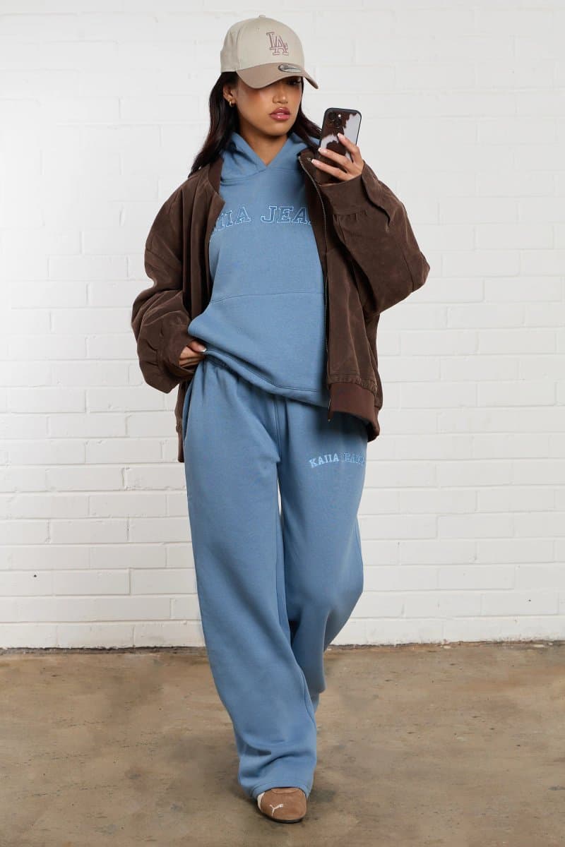 Kaiia Kaiia Jeans Embroidered Wide Leg Joggers Denim Blue