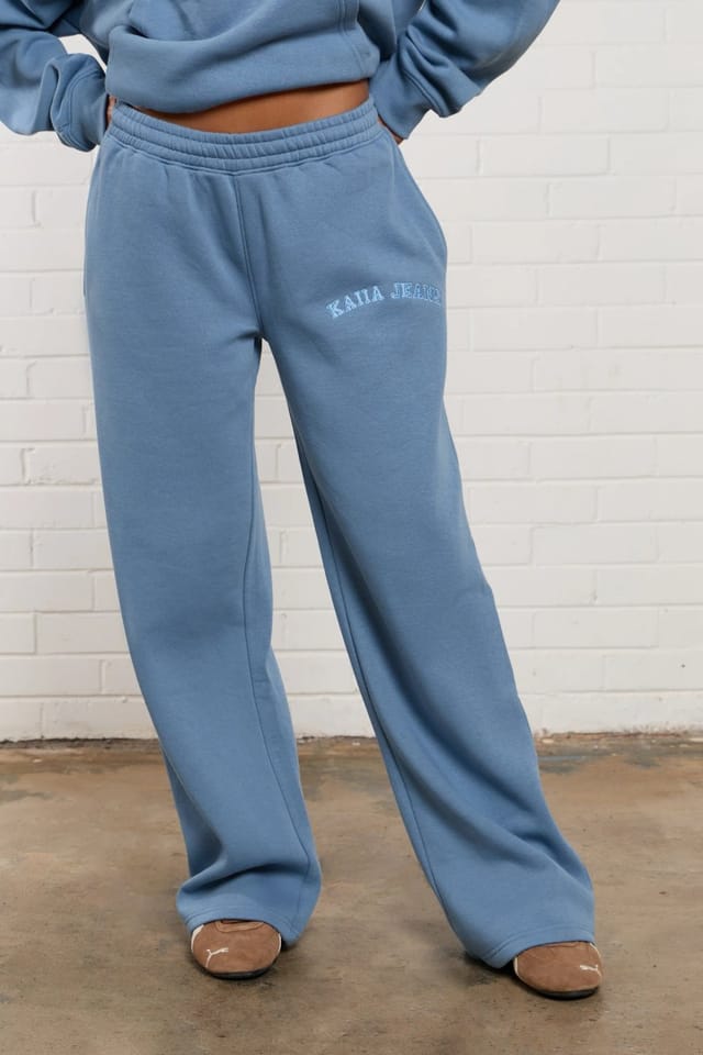 Kaiia Kaiia Jeans Embroidered Wide Leg Joggers Denim Blue - 2