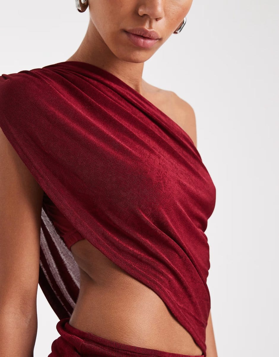 ASOS Edikted Fiora one shoulder cutout minidress in burgundy - 4