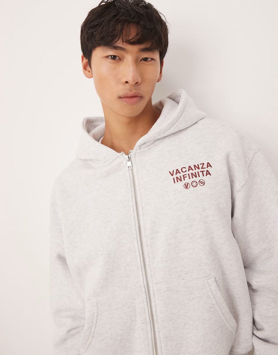 ASOS Cotton On Cropped zip up graphic hoodie in grey - 4