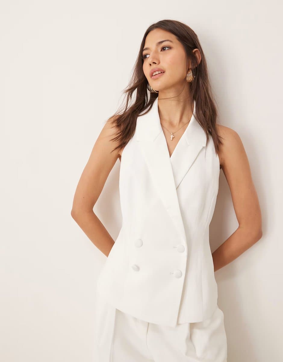 ASOS Miss Selfridge halter waistcoat in ivory