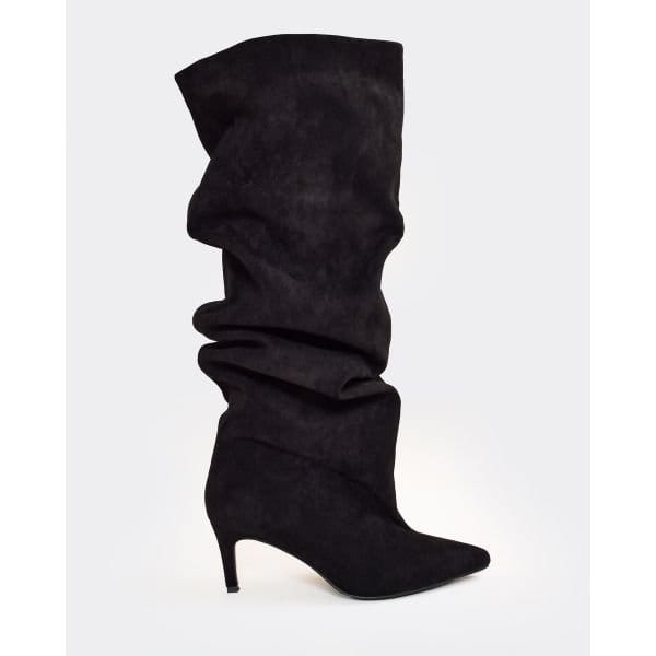EGO Bride Pointed Toe Knee High Kitten Heel Boot In Black Faux Suede, Women's Size UK 3 - 2