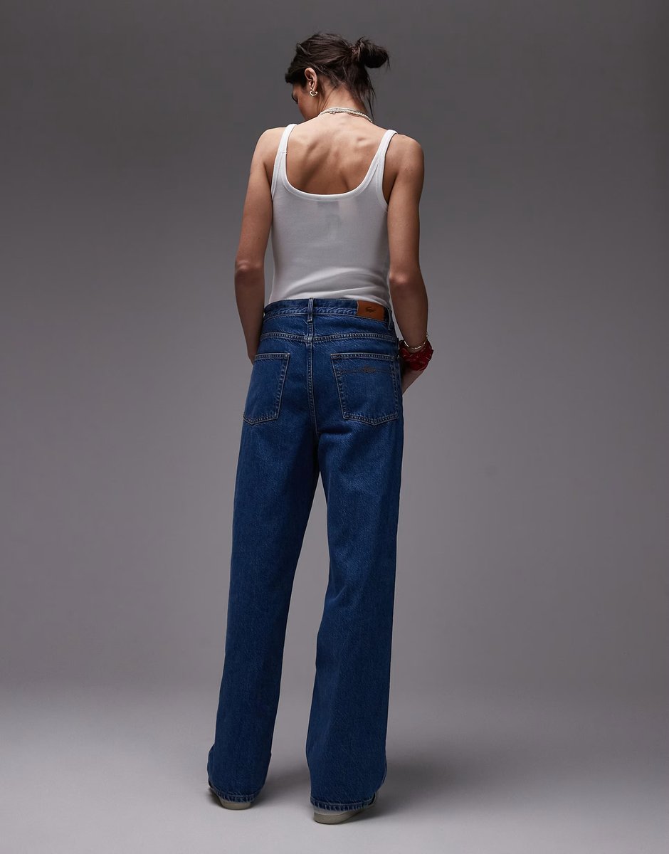 ASOS Lacoste co-ord baggy fit denim jeans in midwash blue with contrast stitching - 3